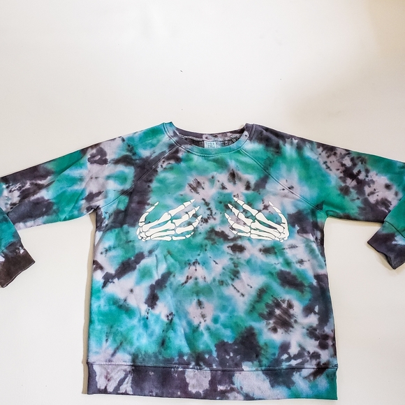 Tie Dye Halloween Skeleton Hand Print Crewneck - Picture 3 of 3
